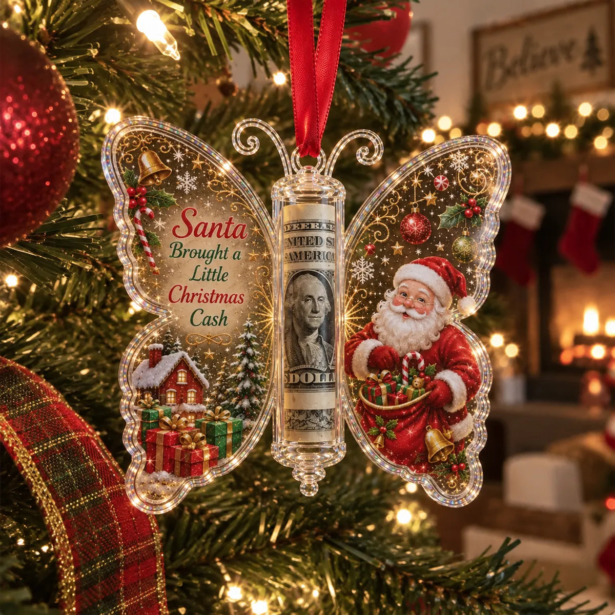 🔥Last few days - Buy One, Get One Free -🎄🦋 Christmas Cash Gift Butterfly Ornament – Holiday Money Holder Keepsake 💵✨