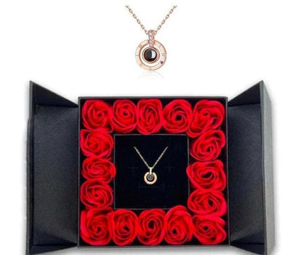 Valentine's day promotion💞 "I Love You" Roses Bloom Necklace in 100 Languages Gift Set