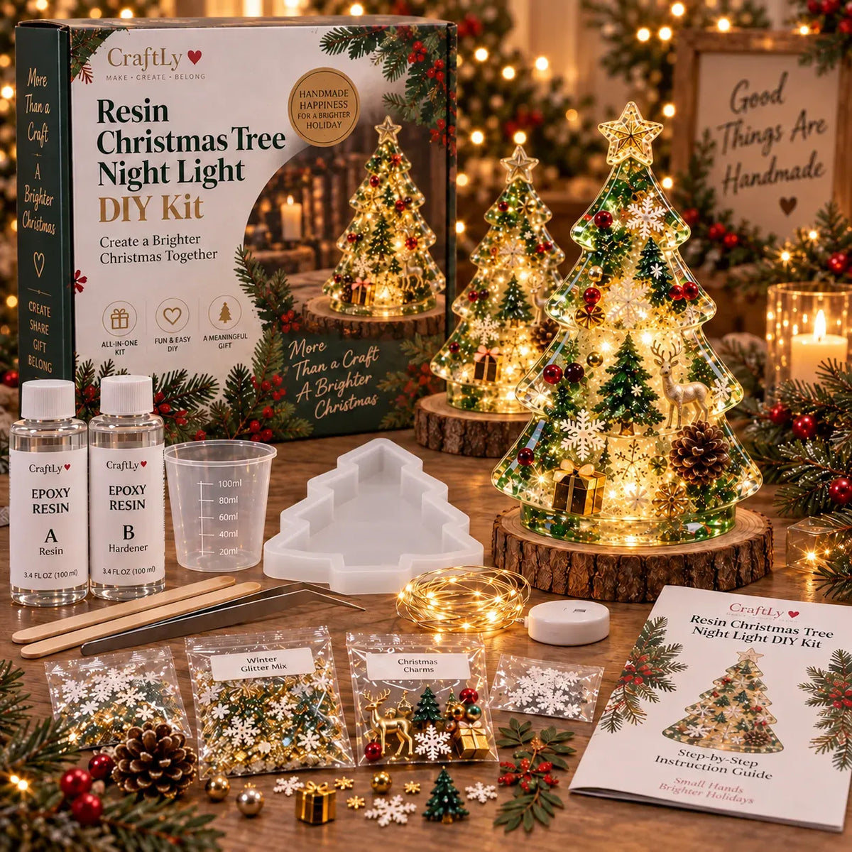 🎄Atroposcrystal DIY Christmas Tree Night Light Kit — 💕On this day filled with love, let a handcrafted glowing Christmas tree speak for your heart