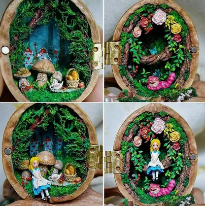 Handmade.Walnut Shell Doll House--Mini Library, Tiny World Inside Walnuts