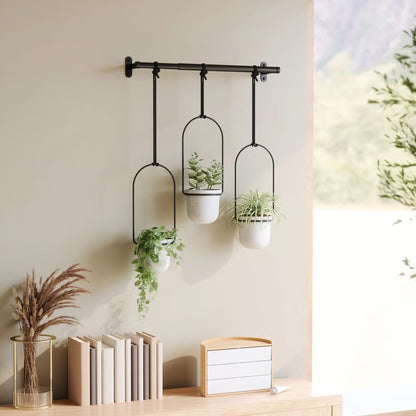 🌿Adjustable Hanging Window Planter Set – Metal Rod Plant Hanger with 3 Pots for Indoor & Outdoor Green Display