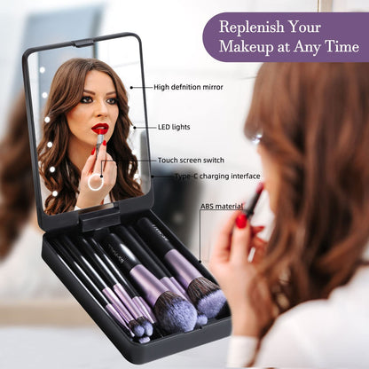 💖Hot Sale 50% OFF💖Travel Makeup Brush Set with LED light