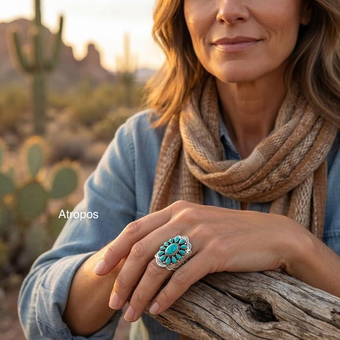 Sterling Silver Genuine Gemstones & Turquoise Ring