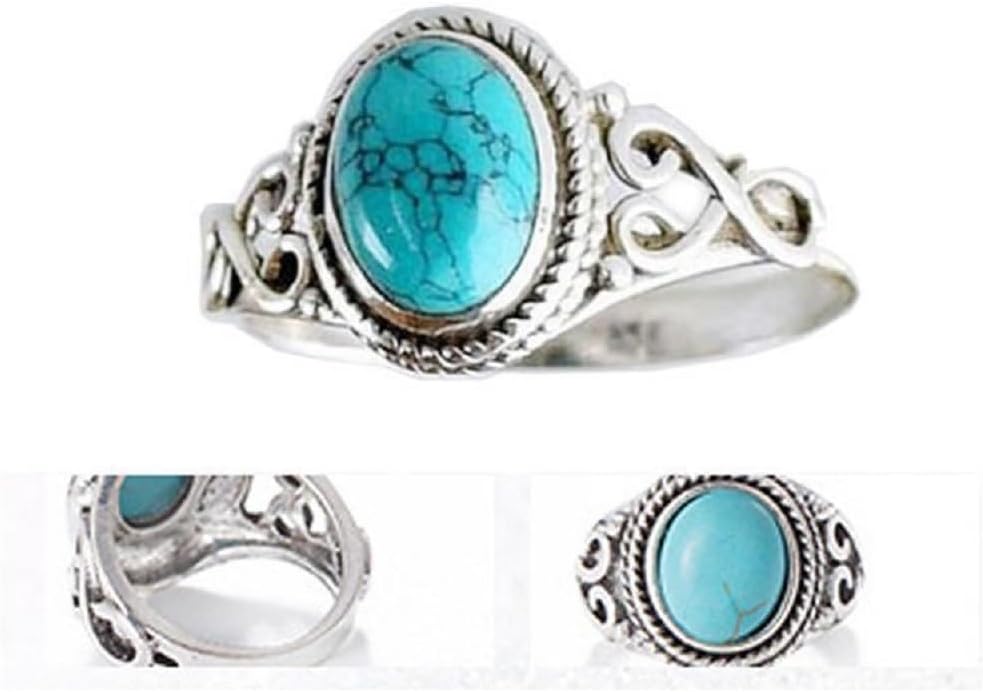 Vintage Women's 925 Sterling Silver Ring Oval Cut Natural Bohemia Turquoise Jewelry Turquoise Moonstone Ring Wedding Jewelry Size 6-10 (US code 8)