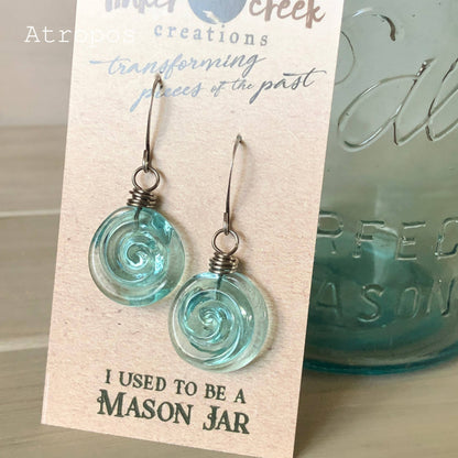 Teardrop Mason Jar Earrings: Recycled Vintage Glass