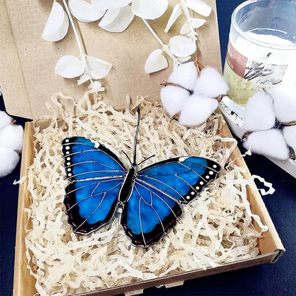 Peleides blue morpho butterfly suncatcher, stained glass window hangings, unique Mother's Day gift, gift for mom, handmade home decor