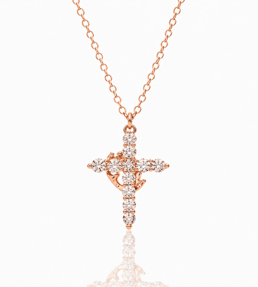 925 Sterling Silver Cross with Crown Necklace for Women Crucifix Jesus Christian Necklace Dainty 14K Gold Plated Cubic Zirconia Necklace Religious Faith Jewelry Birthday Christian Graduation Gifts