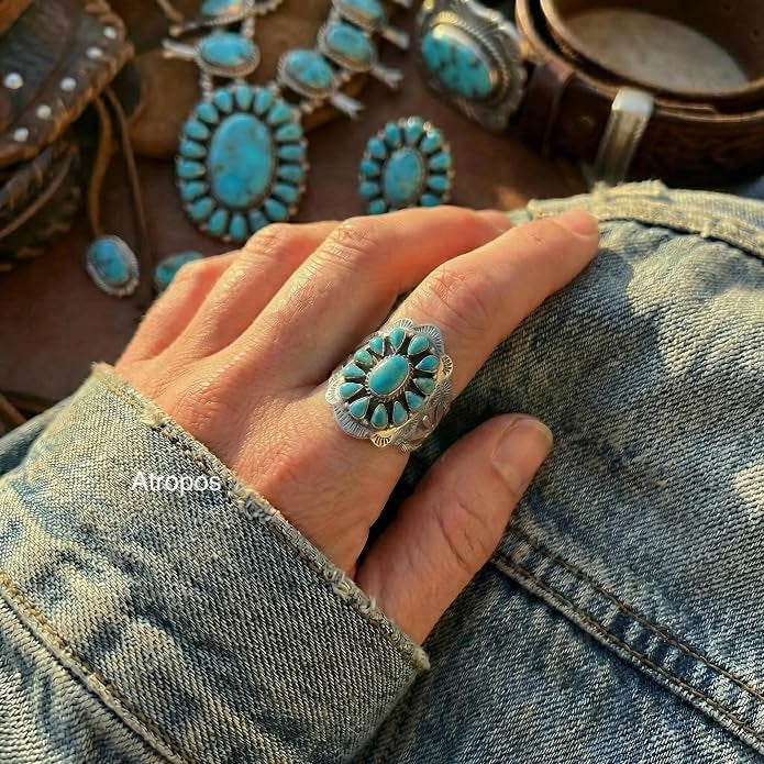 Sterling Silver Genuine Gemstones & Turquoise Ring