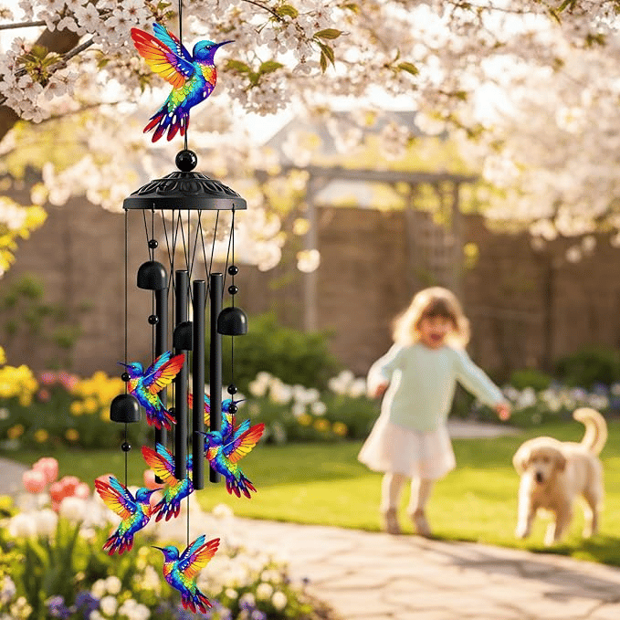 Hummingbird Wind Chimes for Outdoor Garden Decor Colorful Aluminum Tubes Hanging