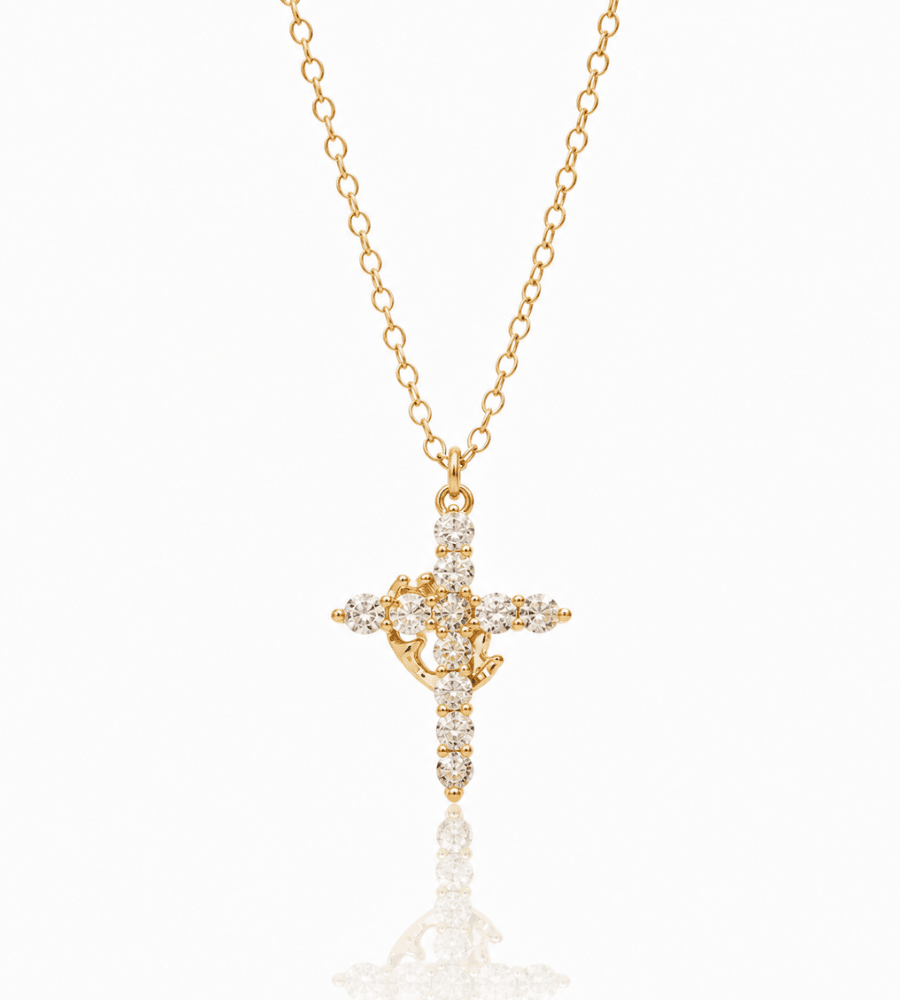 925 Sterling Silver Cross with Crown Necklace for Women Crucifix Jesus Christian Necklace Dainty 14K Gold Plated Cubic Zirconia Necklace Religious Faith Jewelry Birthday Christian Graduation Gifts