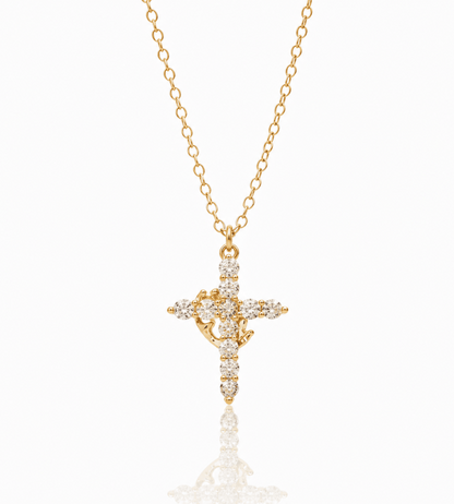 925 Sterling Silver Cross with Crown Necklace for Women Crucifix Jesus Christian Necklace Dainty 14K Gold Plated Cubic Zirconia Necklace Religious Faith Jewelry Birthday Christian Graduation Gifts