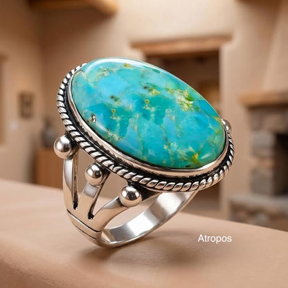 Turquoise Ring Sterling Silver 925 Genuine Gemstones Size 6 to 14