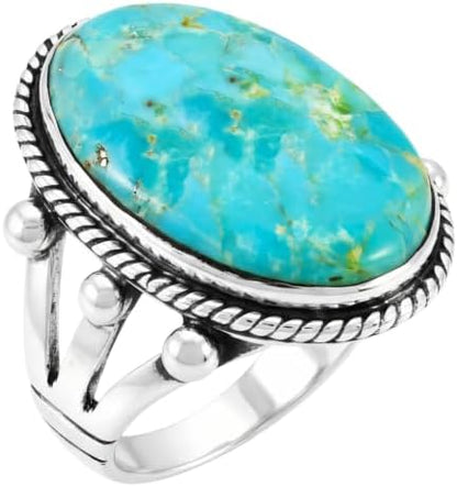 Turquoise Ring Sterling Silver 925 Genuine Gemstones Size 6 to 14