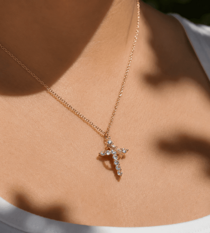 925 Sterling Silver Cross with Crown Necklace for Women Crucifix Jesus Christian Necklace Dainty 14K Gold Plated Cubic Zirconia Necklace Religious Faith Jewelry Birthday Christian Graduation Gifts