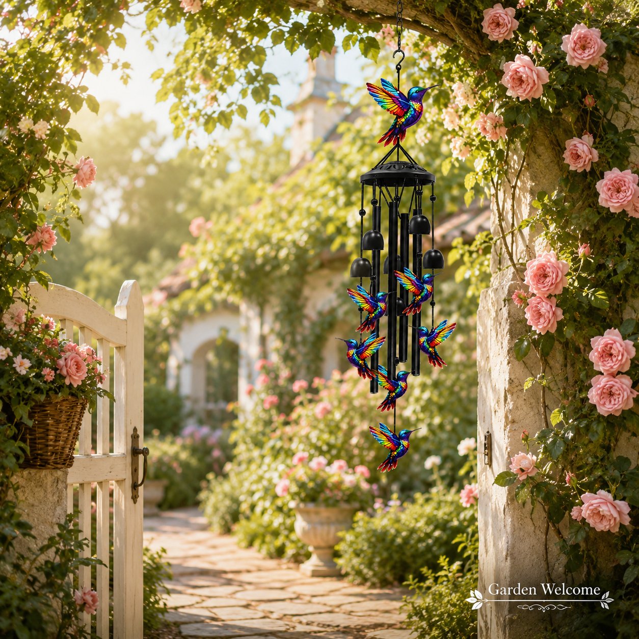 Hummingbird Wind Chimes for Outdoor Garden Decor Colorful Aluminum Tubes Hanging