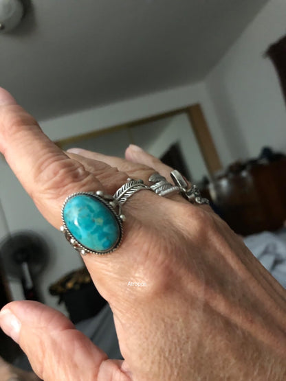 Turquoise Ring Sterling Silver 925 Genuine Gemstones Size 6 to 14