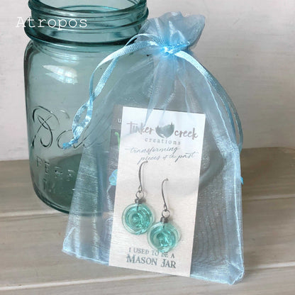 Teardrop Mason Jar Earrings: Recycled Vintage Glass