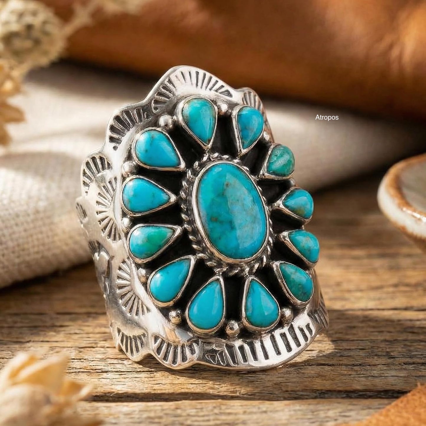 Sterling Silver Genuine Gemstones & Turquoise Ring