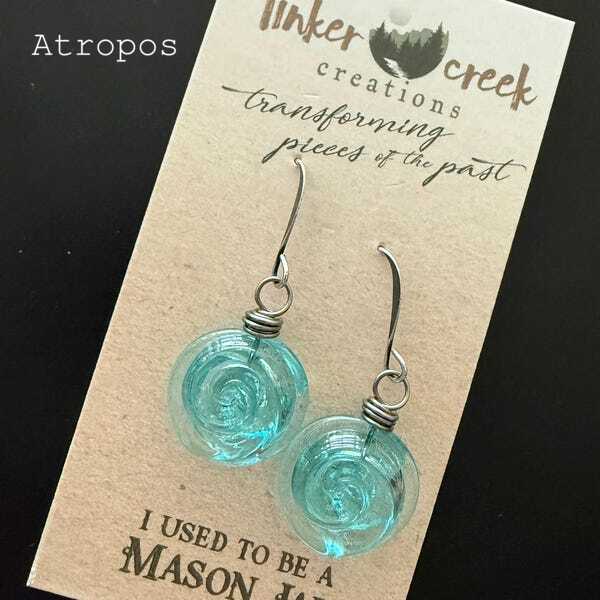 Teardrop Mason Jar Earrings: Recycled Vintage Glass
