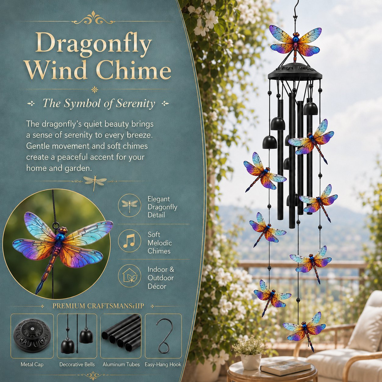 Hummingbird Wind Chimes for Outdoor Garden Decor Colorful Aluminum Tubes Hanging