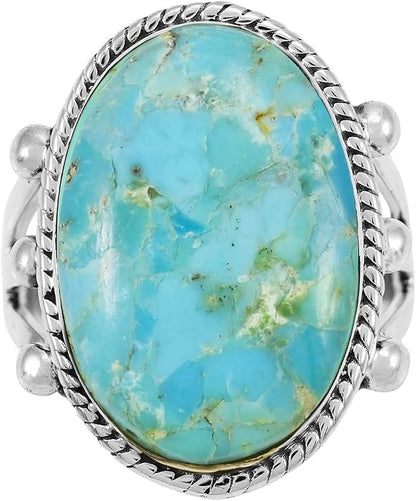 Turquoise Ring Sterling Silver 925 Genuine Gemstones Size 6 to 14