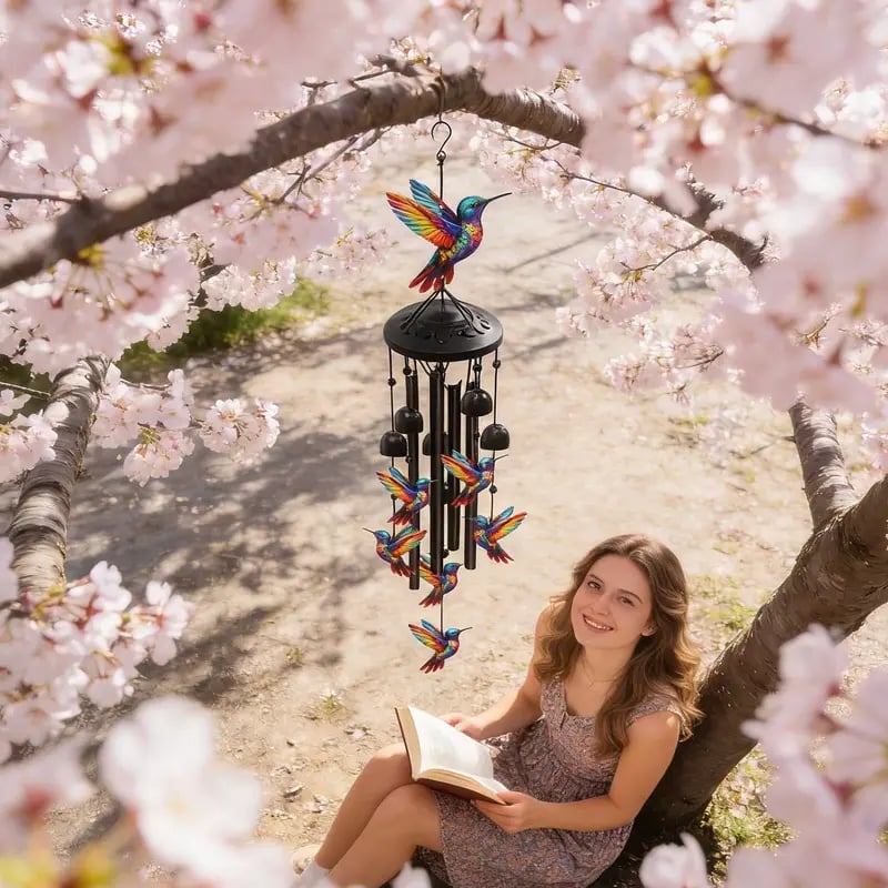 Hummingbird Wind Chimes for Outdoor Garden Decor Colorful Aluminum Tubes Hanging