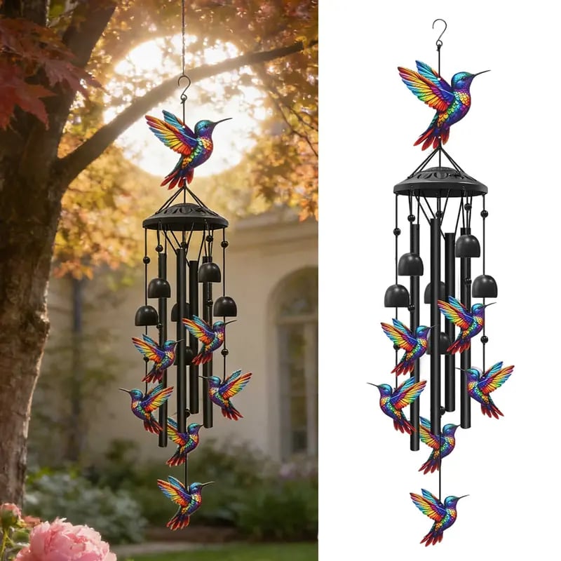Hummingbird Wind Chimes for Outdoor Garden Decor Colorful Aluminum Tubes Hanging