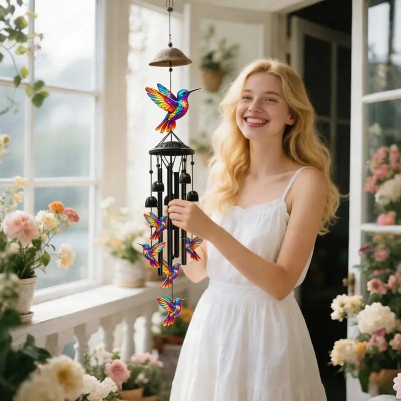Hummingbird Wind Chimes for Outdoor Garden Decor Colorful Aluminum Tubes Hanging