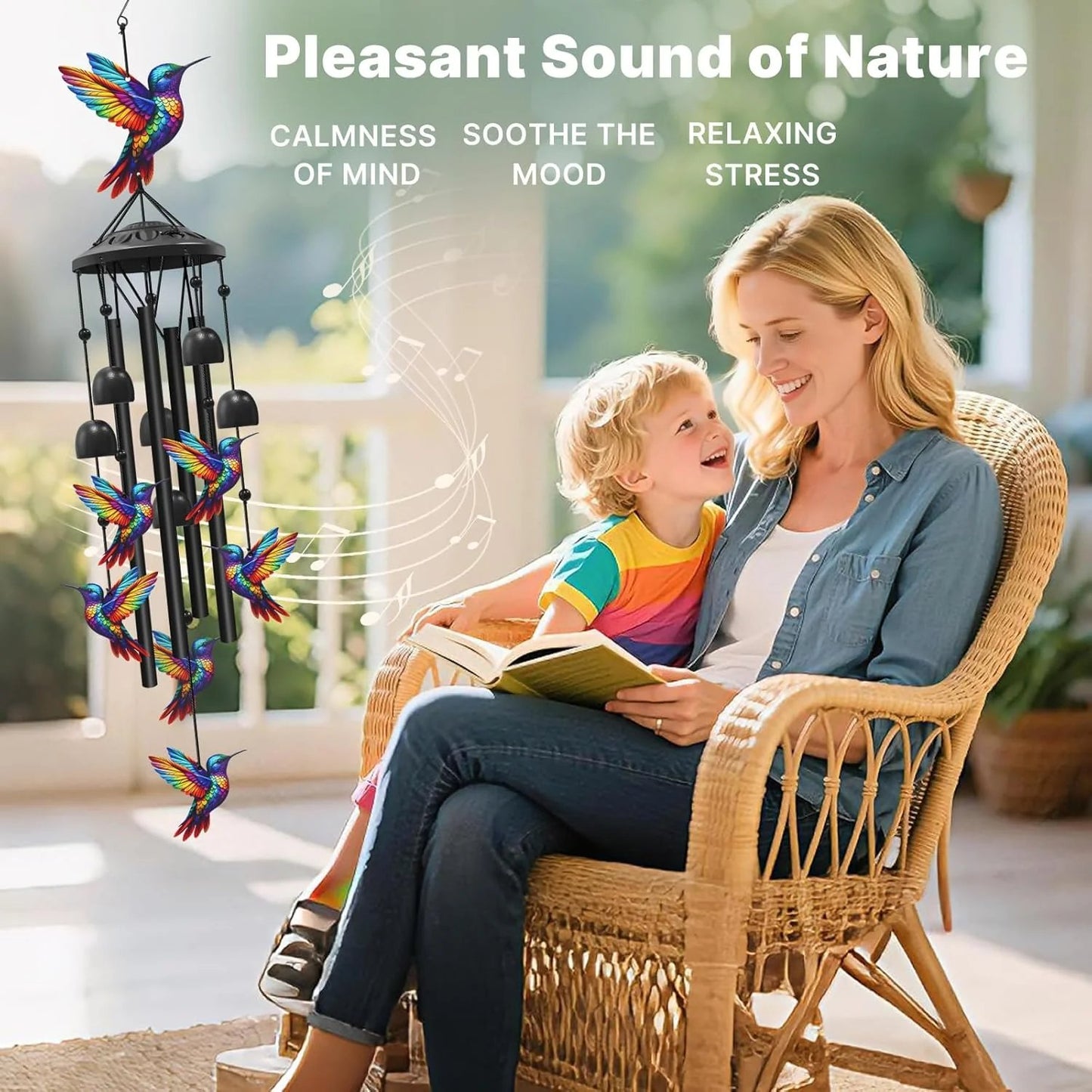 Hummingbird Wind Chimes for Outdoor Garden Decor Colorful Aluminum Tubes Hanging
