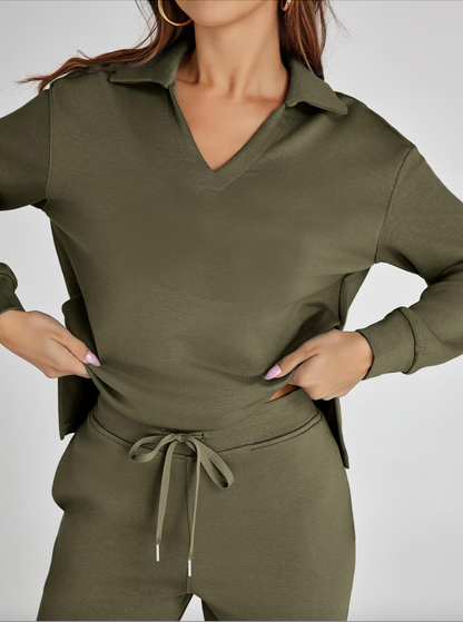 Lightweight Two Piece Polo Collar Lounge Set