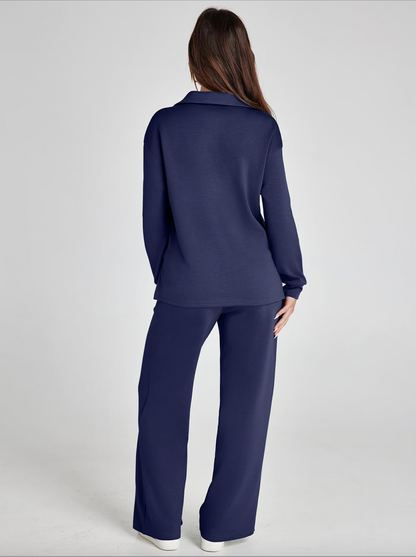 Lightweight Two Piece Polo Collar Lounge Set