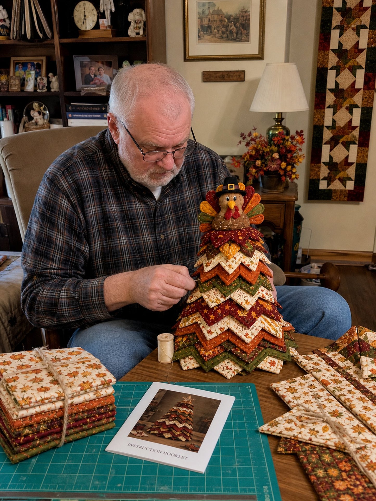 🔥LAST DAY 50% OFF - 🎄Americana Christmas Tree Quilt Kit – Easy Layered Fabric Holiday Décor for Quilting Lovers