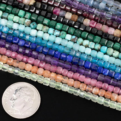 Natural Stone Faceted Cube Square 5Mm Tiger Eye Crystal Loose Spacer Beads For Jewelry Making DIY Gi Bracelets Necklace Earrings - (Color: India Agate/Size: 5Mm About 60Pcs)