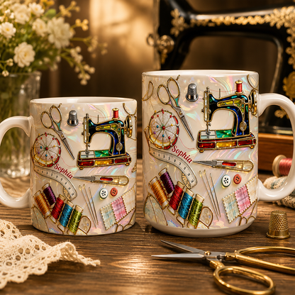 Love Sewing Stained Glass Mug – Personalized Gift for Sewing Lovers