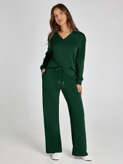 Lightweight Two Piece Polo Collar Lounge Set