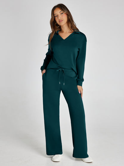 Lightweight Two Piece Polo Collar Lounge Set