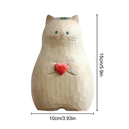 Handmade Wooden Creative Love Cat Vase
