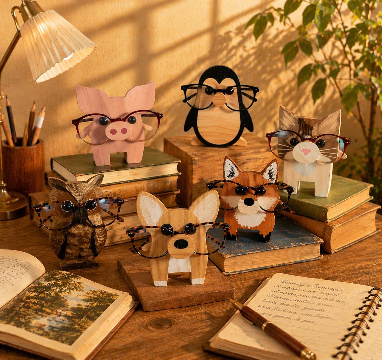 Personalized Engraved Animal Design Eyeglasses Holder with Name, Wooden Spectacle Stand, Cute Desk Decoration, Birthday Gift for Animal Lovers
