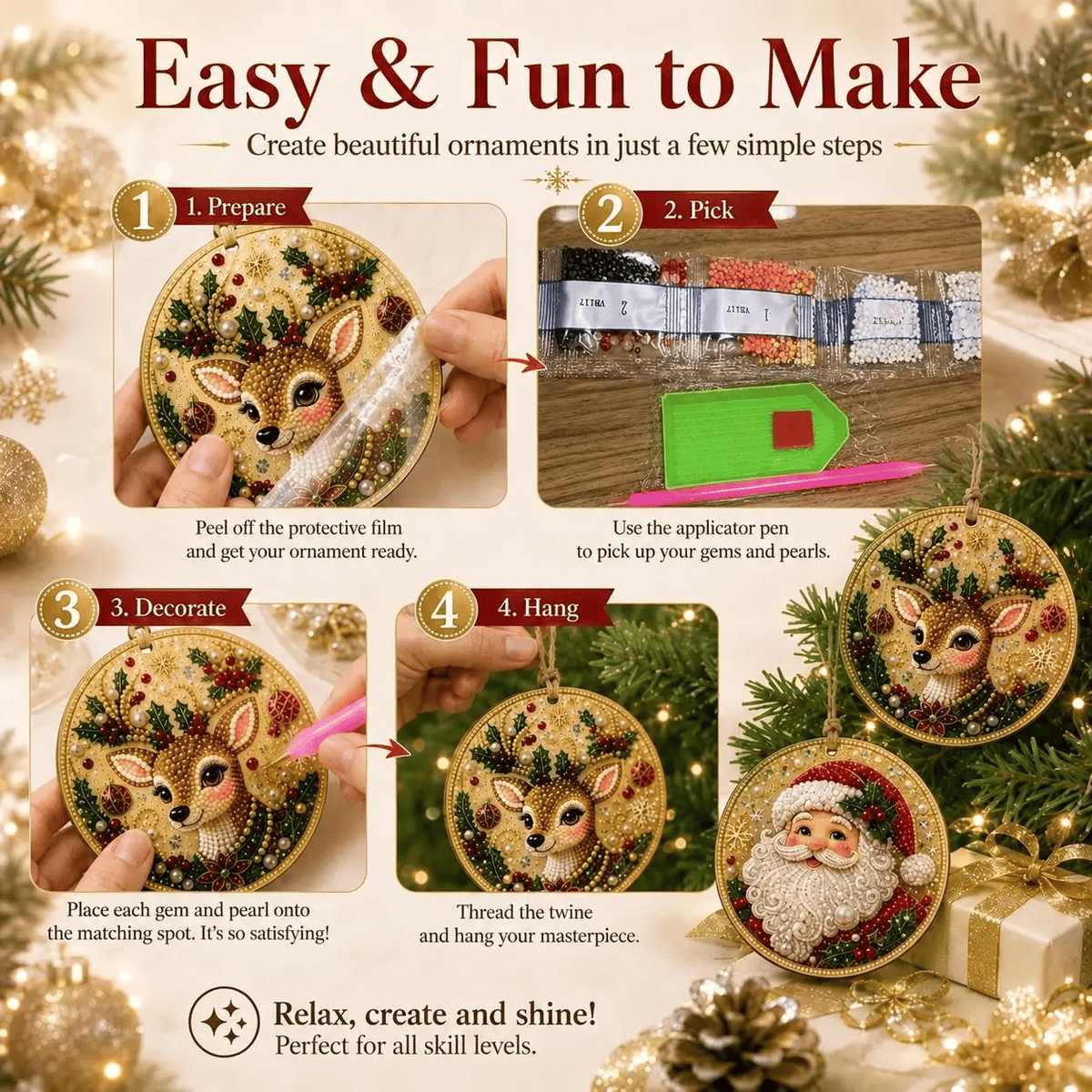 🔥Only Two-Pack for $19.98 Last Day Promotion!🎄Christmas DIY Diamond Painting Ornaments Kit (6 PCS)🎅