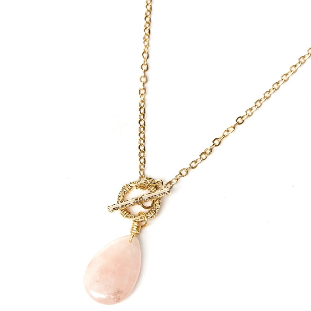 Golden Chain Necklace with Rose Quartz Stone