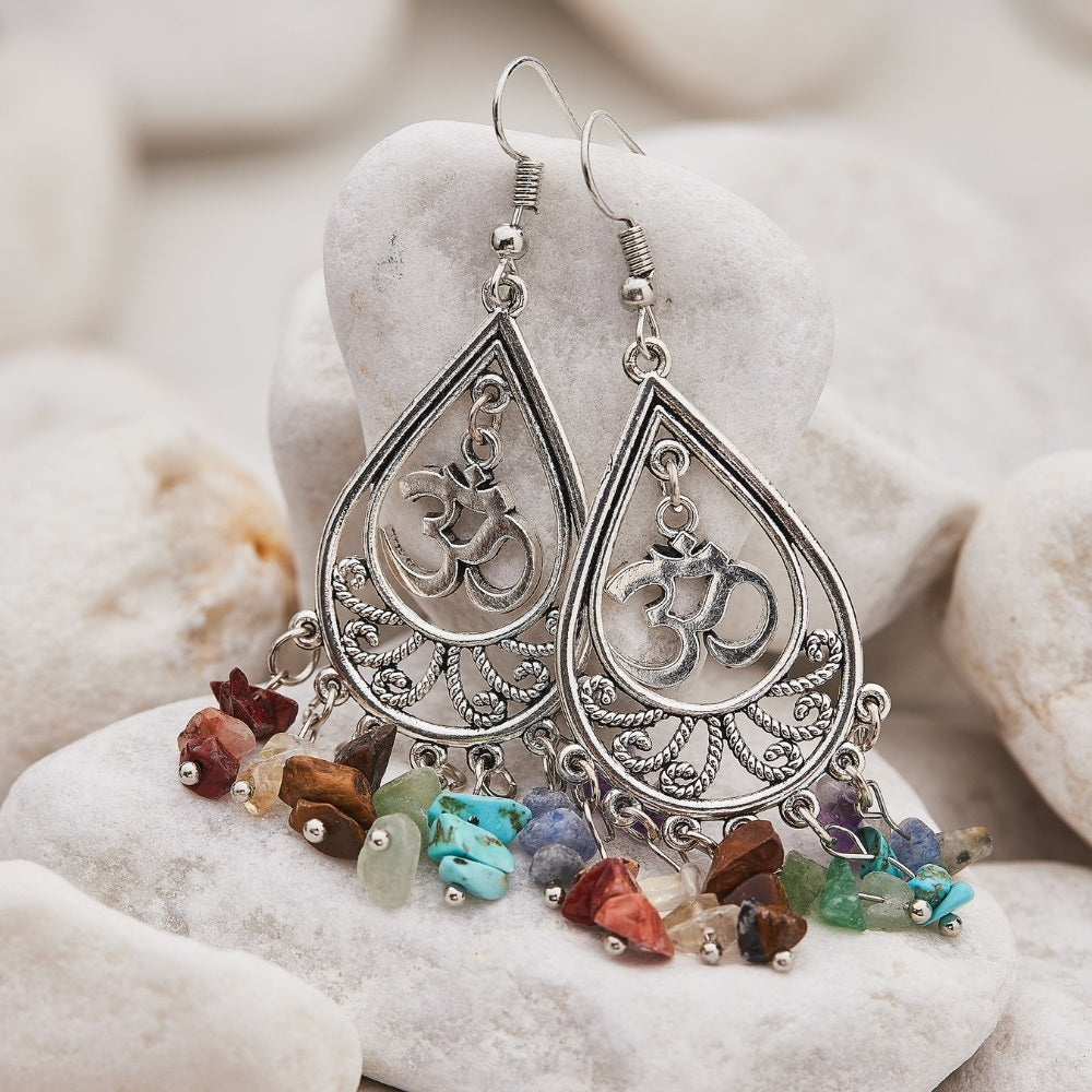 7 Chakra Stone Om Earrings