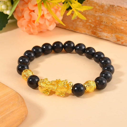 Pixiu Feng Shui Shungite Beaded Bracelet