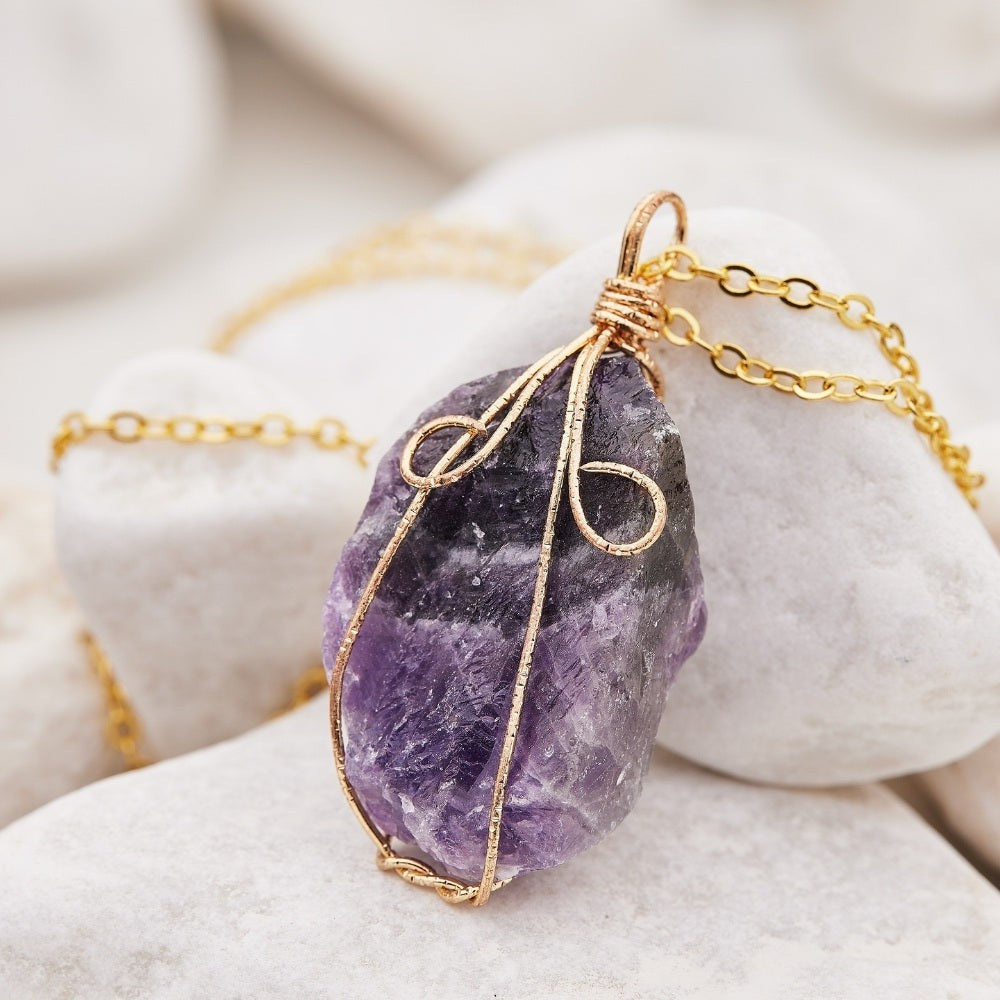 Wire Wrapped Raw Crystal Necklace