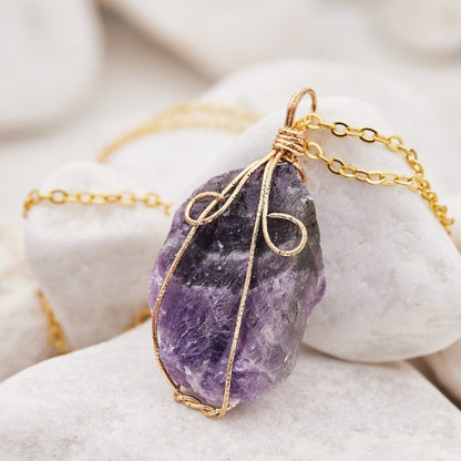 Wire Wrapped Raw Crystal Necklace