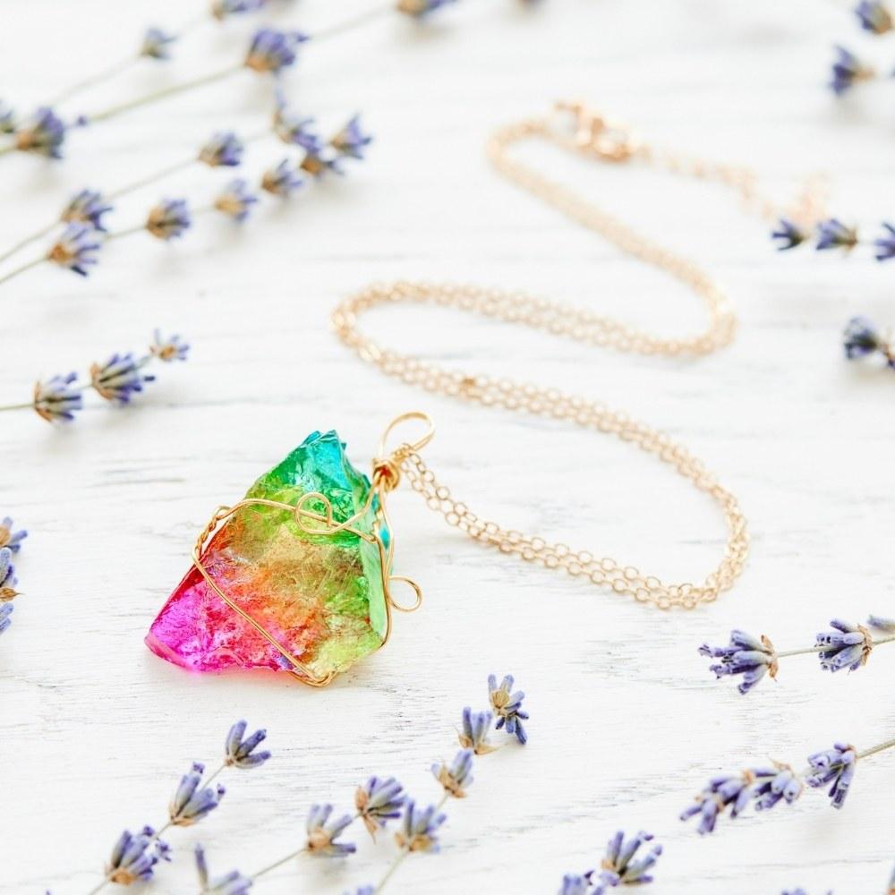 Rainbow Aura Quartz Necklace
