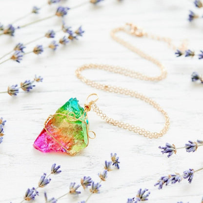 Rainbow Aura Quartz Necklace