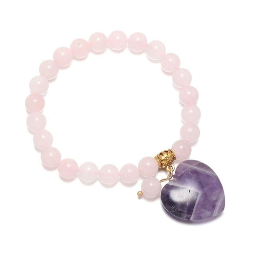 Rose Quartz Heart Pendant Bracelet