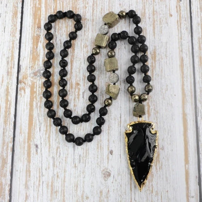 Black Obsidian Arrowhead Crystal Necklace