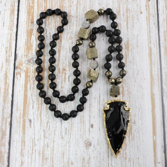 Black Obsidian Arrowhead Crystal Necklace