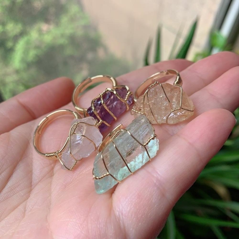 Wire Wrapped Rough Crystal Ring